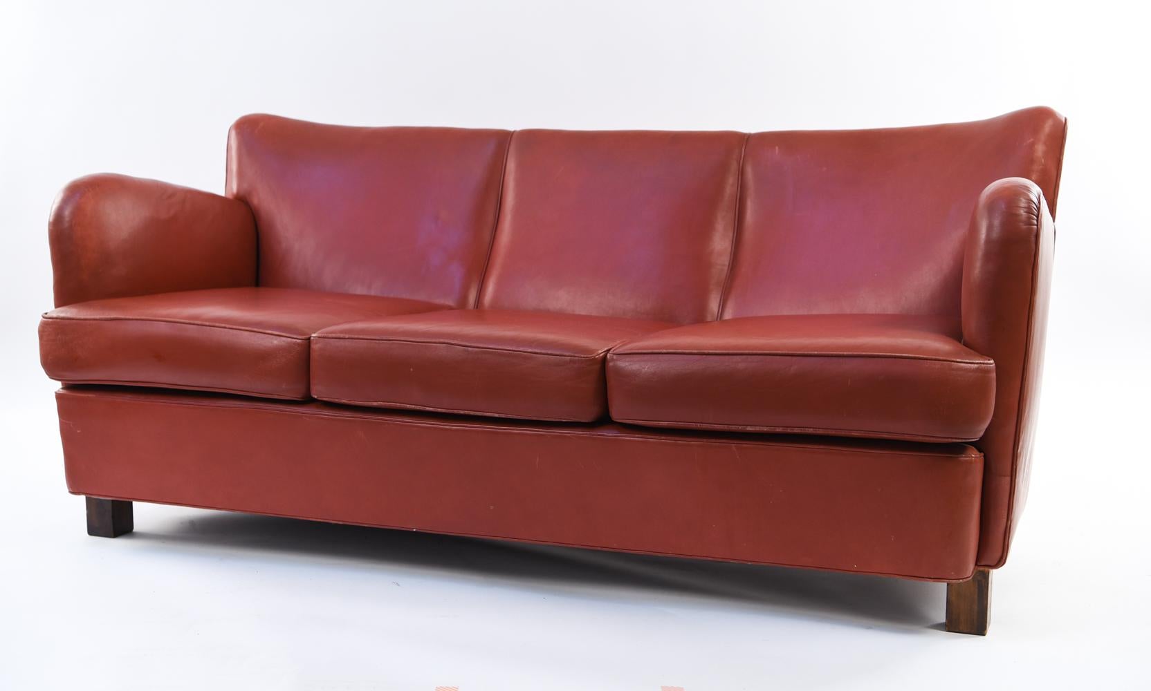Leather Danish 1940s Mogens Lassen Style Sofa