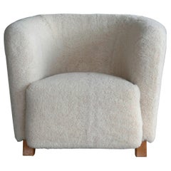 Danish 1940s Otto Schulz Style Club Chair Covered in Beige Lambswool