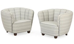 Danish 1940s Pair of Barrel Style Curved Lounge or Club Chairs