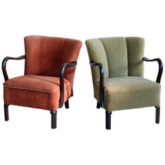 Danish 1940s Pair of Lounge Chairs with Open Armrests by Viggo Boesen