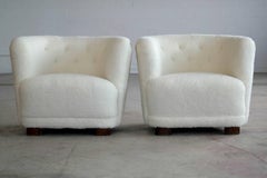 Danish 1940s Pair of Viggo Boesen Style Lounge or Club Chairs in Lambswool