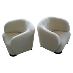 Paire de chaises de salon ou de club danoises des années 1940 de style Viggo Boesen en laine d'agneau