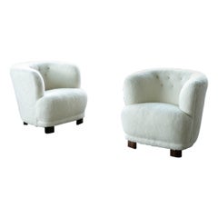 Danish 1940s Pair of Viggo Boesen Style Lounge or Club Chairs in Lambswool