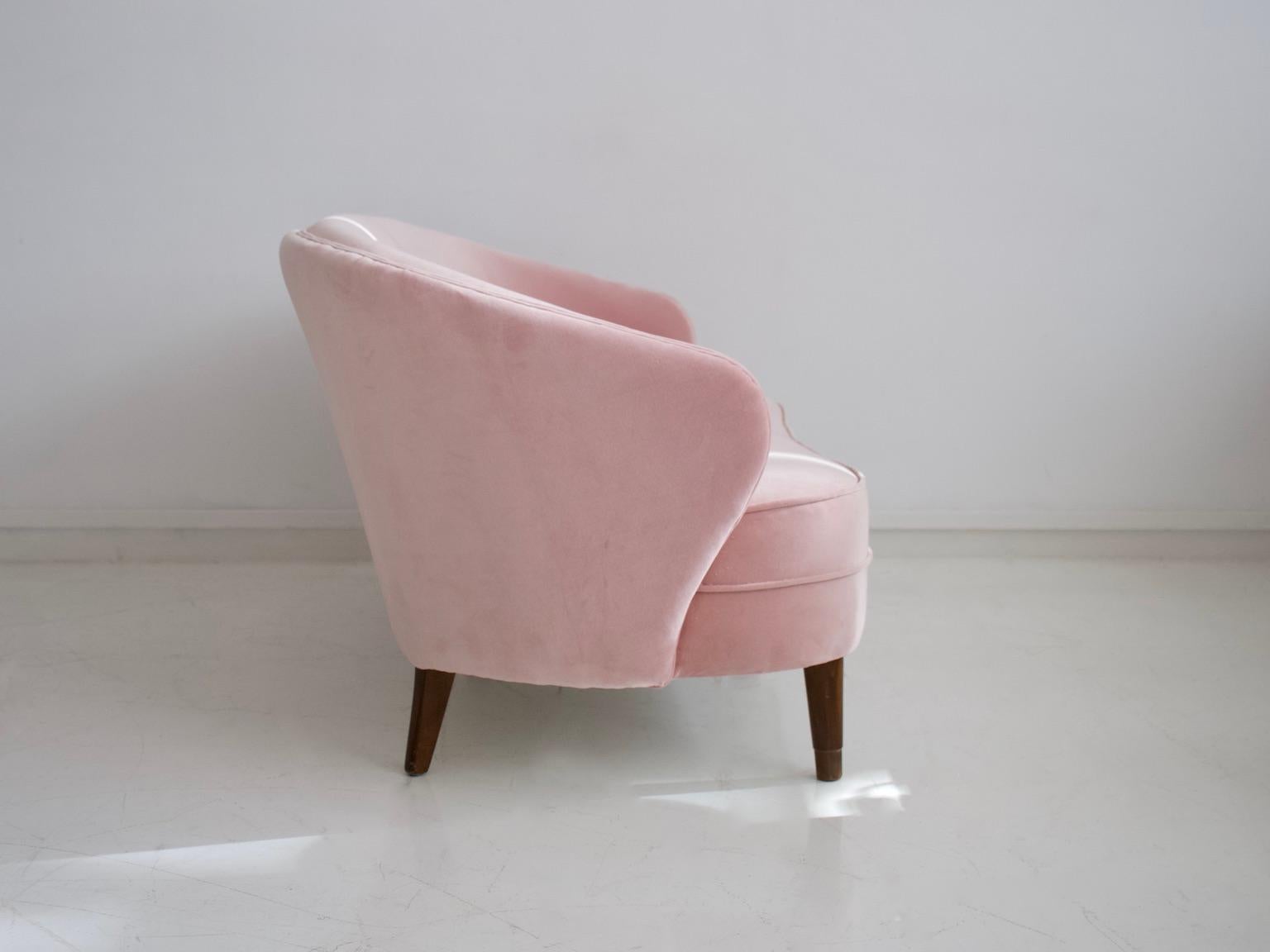 Danish 1940s Pink Velvet Upholstered Sofa 5