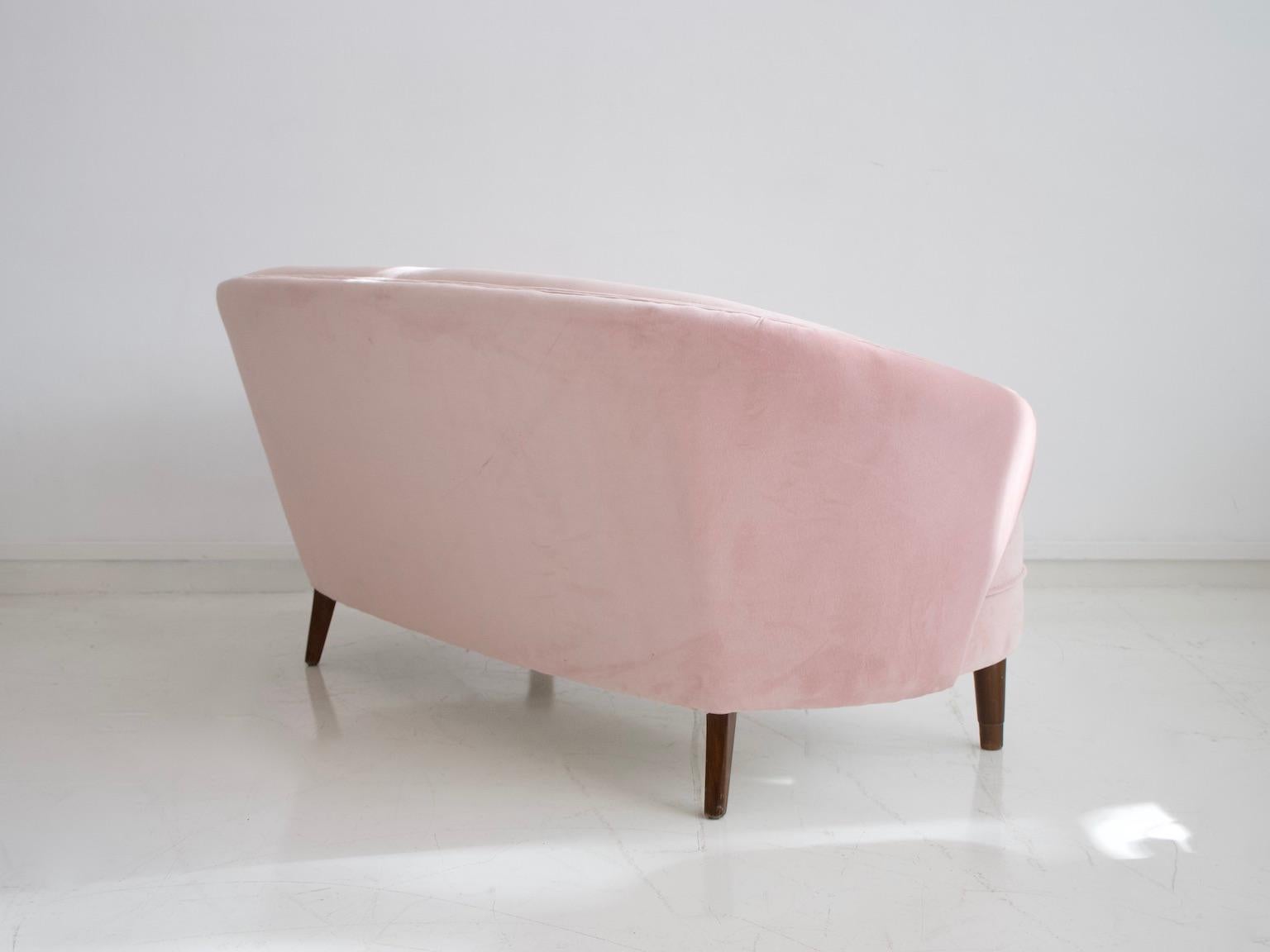 Danish 1940s Pink Velvet Upholstered Sofa 6