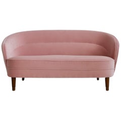 Retro Danish 1940s Pink Velvet Upholstered Sofa