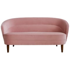 Danish 1940s Pink Velvet Upholstered Sofa