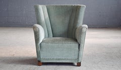 Danish 1940s Sculptural Semi Tall Lounge Chair in Green Mohair