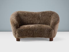 Danish 1940s Sheepskin Love Seat Sofa