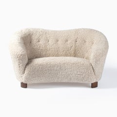 Danish 1940s Sheepskin Love Seat Sofa