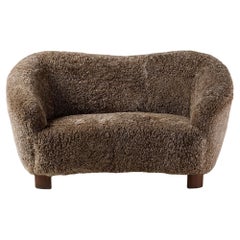 Danish 1940s Sheepskin Love Seat Sofa