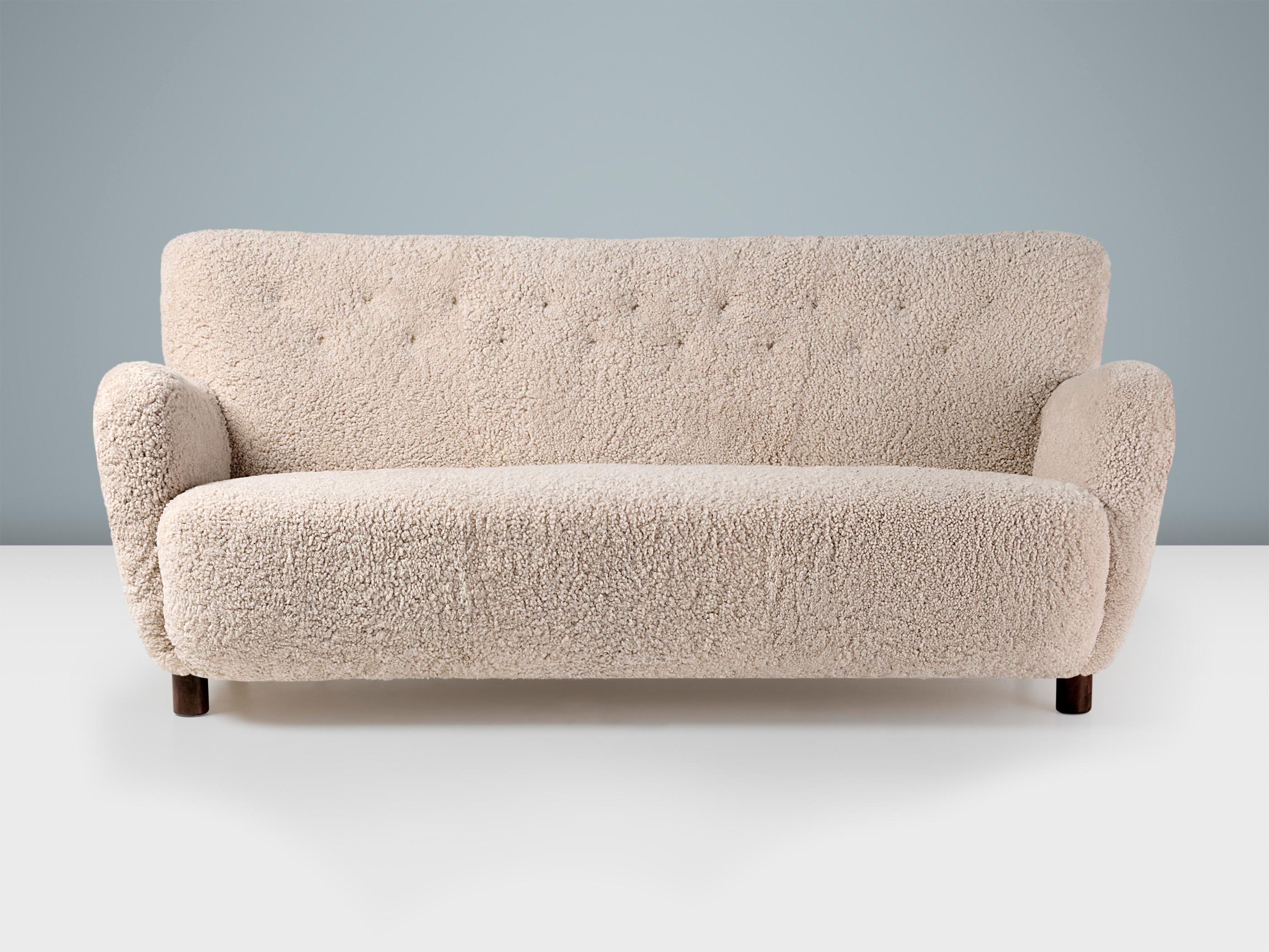 Scandinavian Modern Danish 1940s Sheepskin Sofa