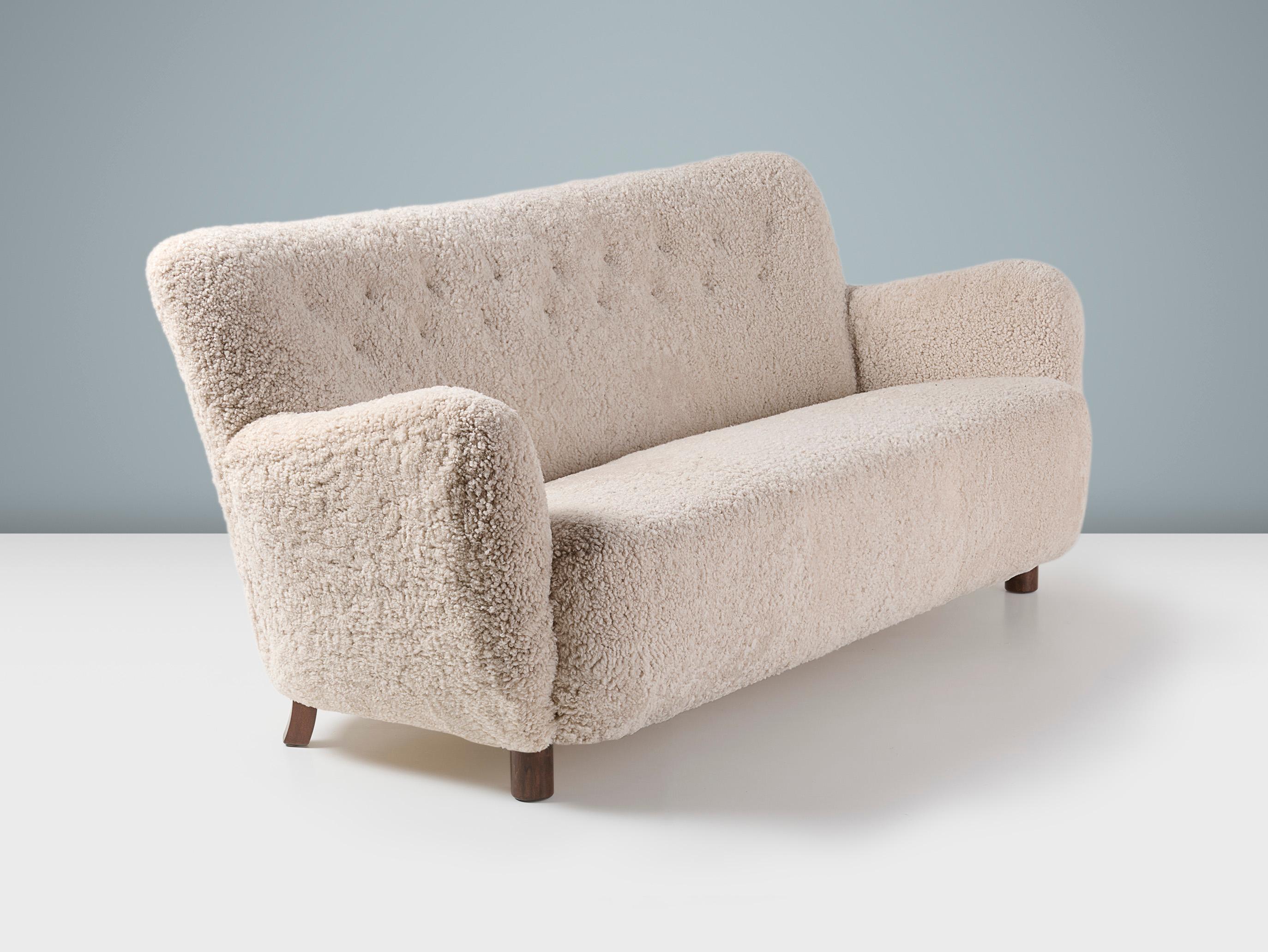 Danish 1940s Sheepskin Sofa In Good Condition In London, England