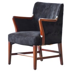 Danish 1940s Small Lounge Chair with Oak Accents on Armrests 
