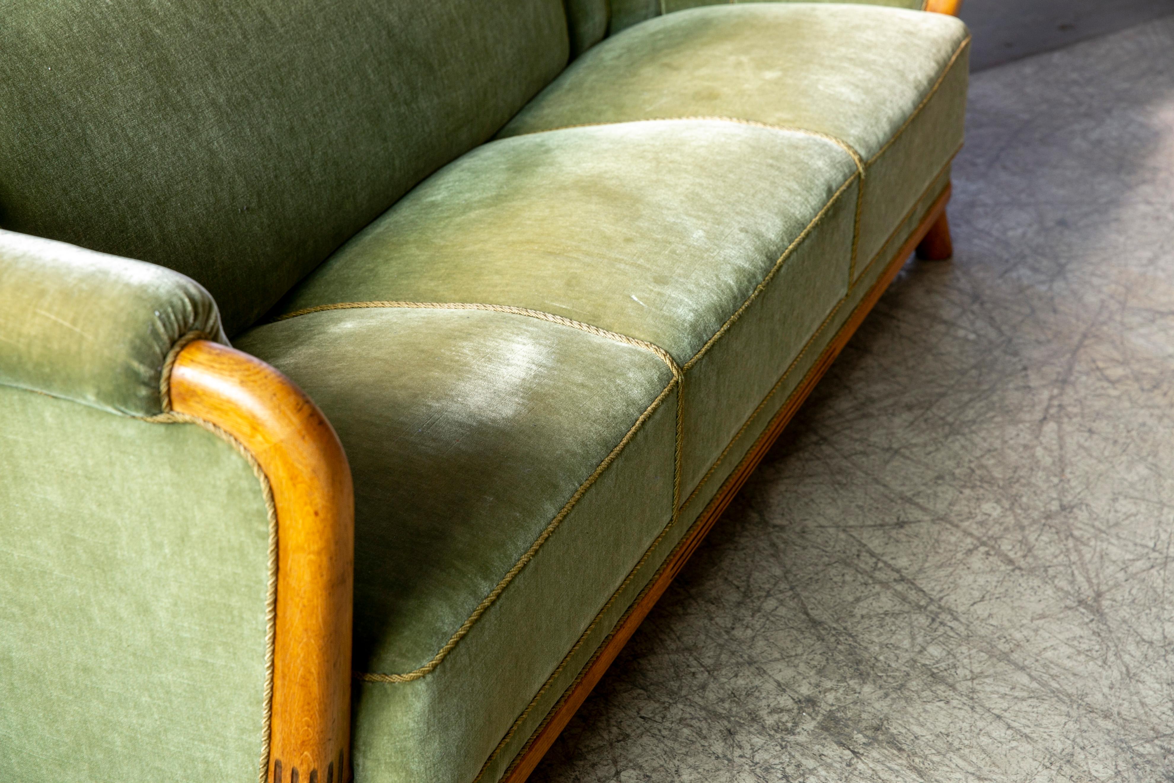 Danish 1940s Sofa in Mohair Fabric and Carved Wood Details 2