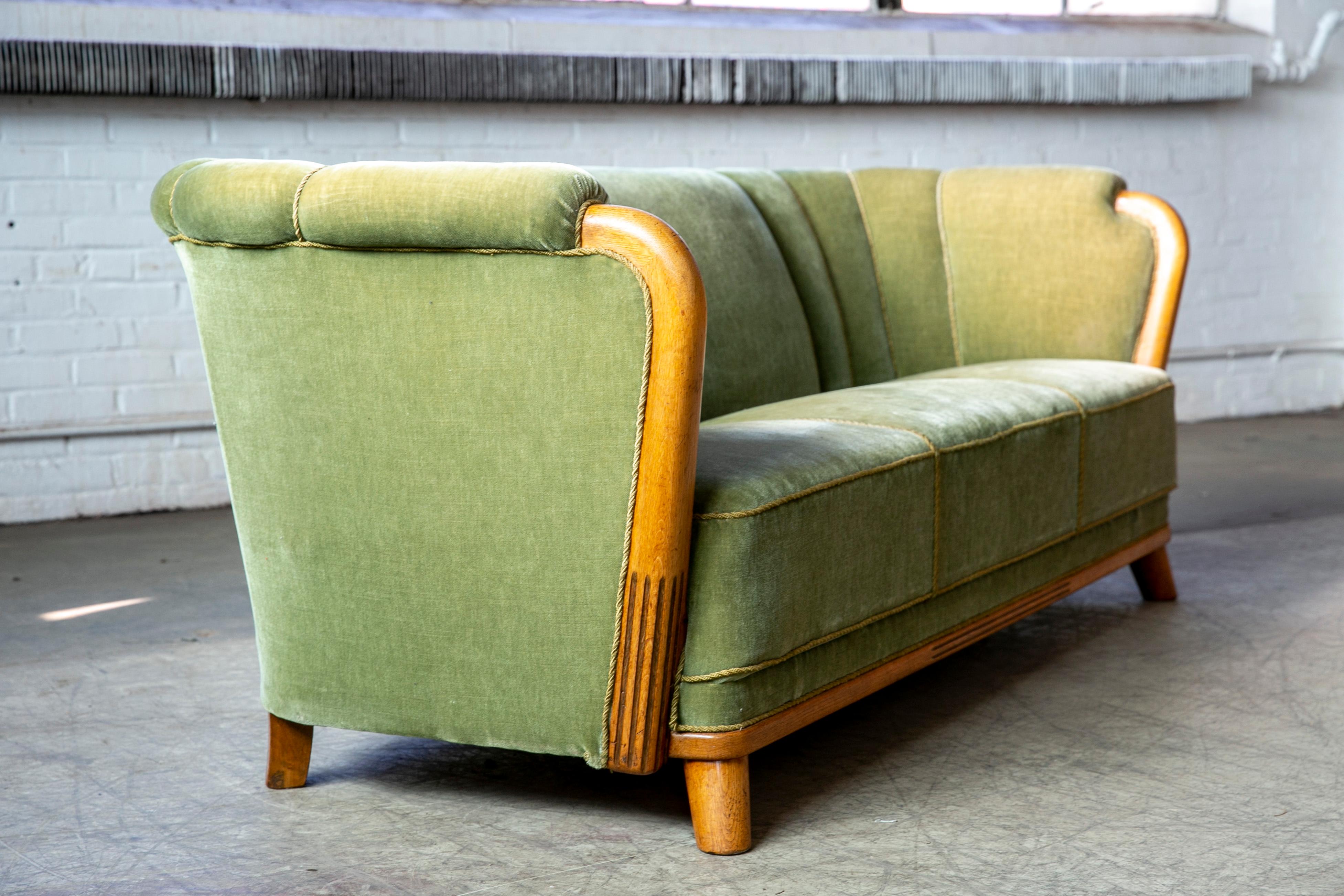 Danish 1940s Sofa in Mohair Fabric and Carved Wood Details 3