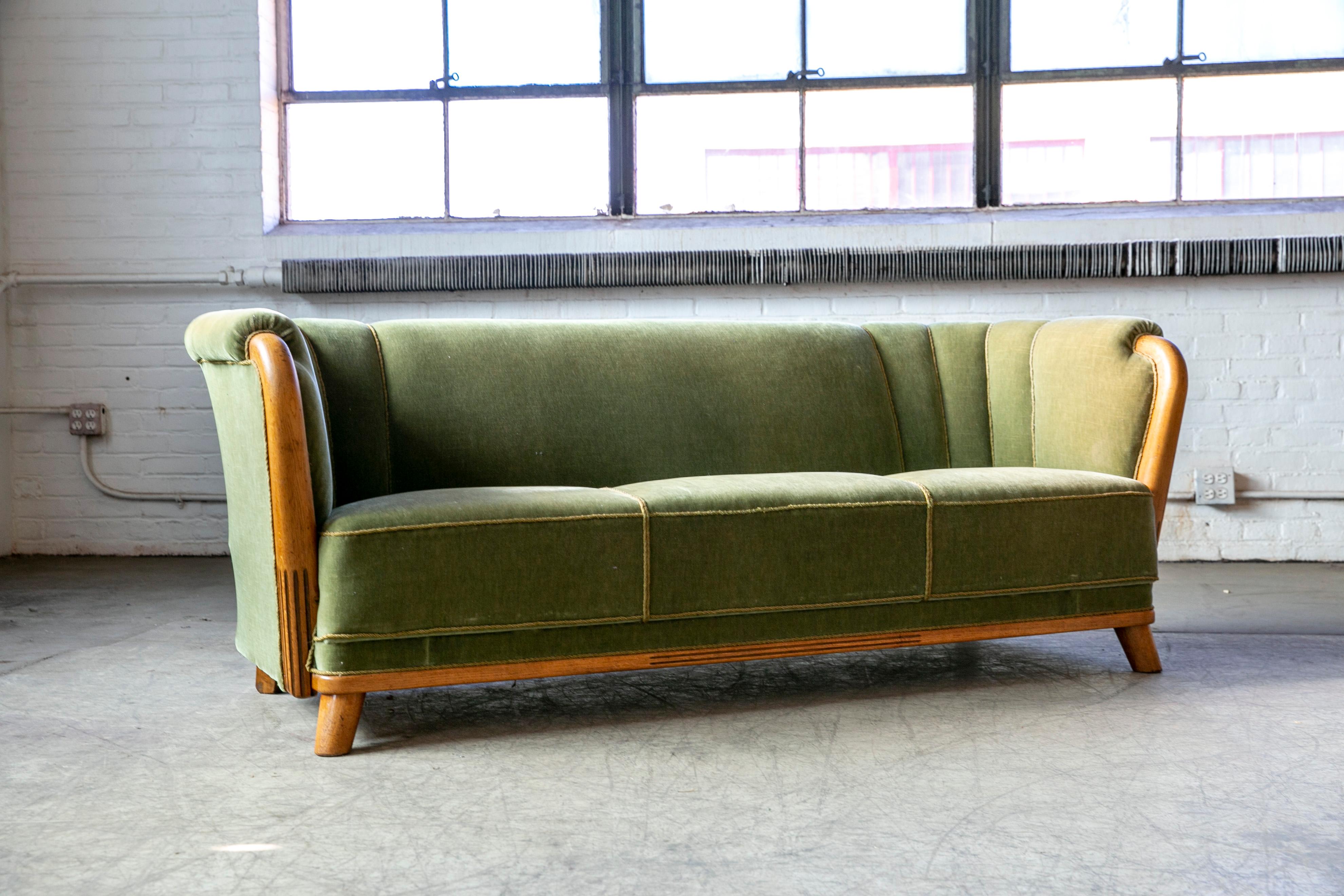 Danish 1940s Sofa in Mohair Fabric and Carved Wood Details In Good Condition In Bridgeport, CT