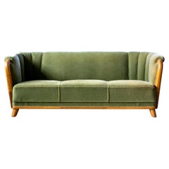 Danish 1940s Sofa in Mohair Fabric and Carved Wood Details