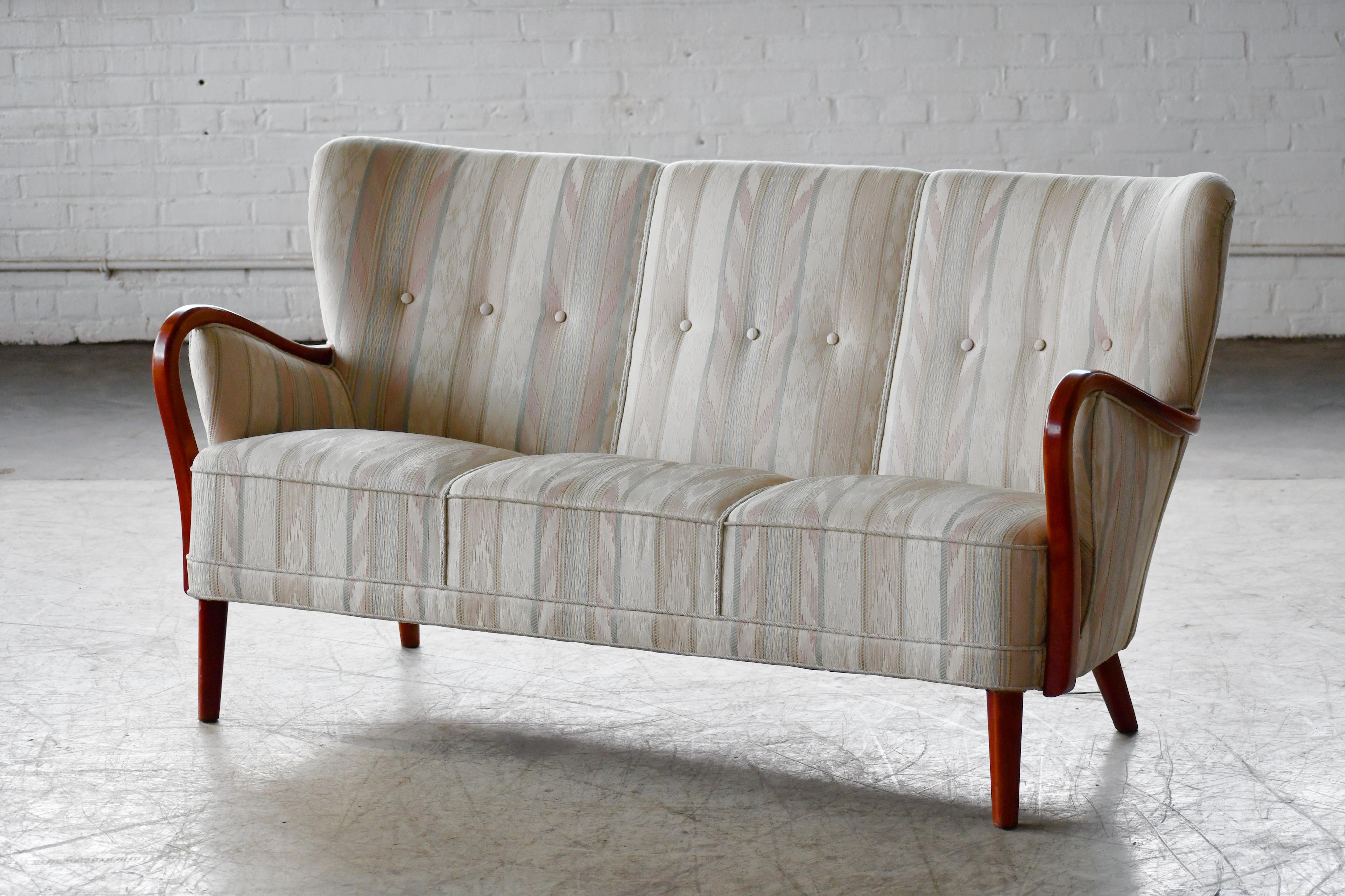 Mid-20th Century Danish 1940s Sofa with Open Armrests by Alfred Christensen for Slagelse