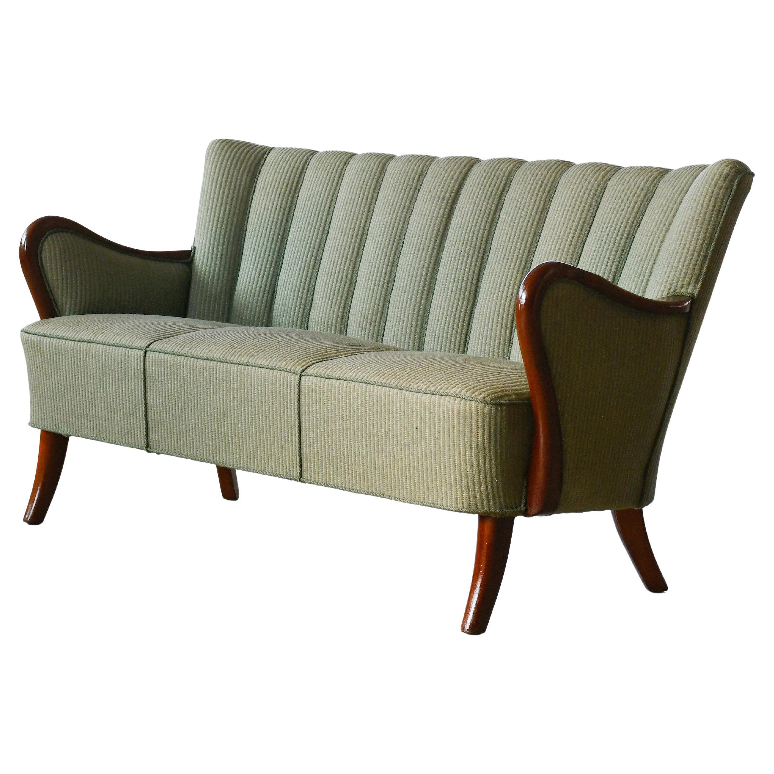 Danish 1940s Sofa with with Wooden Armrests by Alfred Christensen for Slagelse