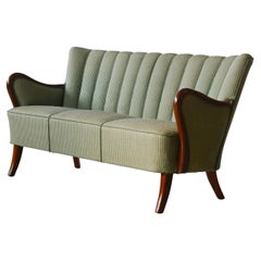 Danish 1940s Sofa with with Wooden Armrests by Alfred Christensen for Slagelse