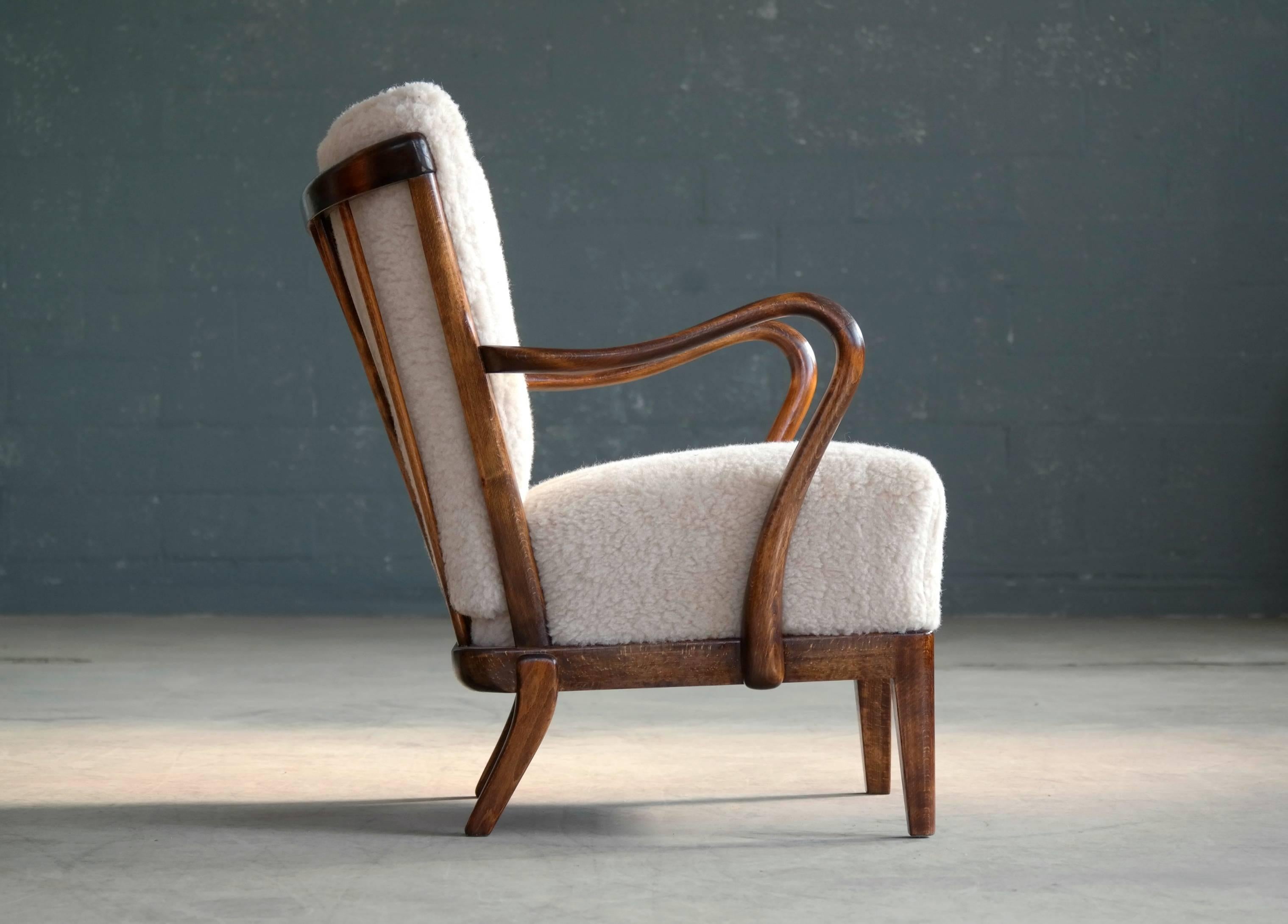 Wool Danish 1940s Spindle Back Lounge Chair in Lambswool by Alfred Christensen