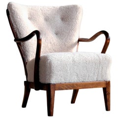 Danish 1940s Spindle Back Lounge Chair in Lambswool by Alfred Christensen