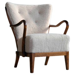 Danish 1940s Spindle Back Lounge Chair in Lambswool by Alfred Christensen