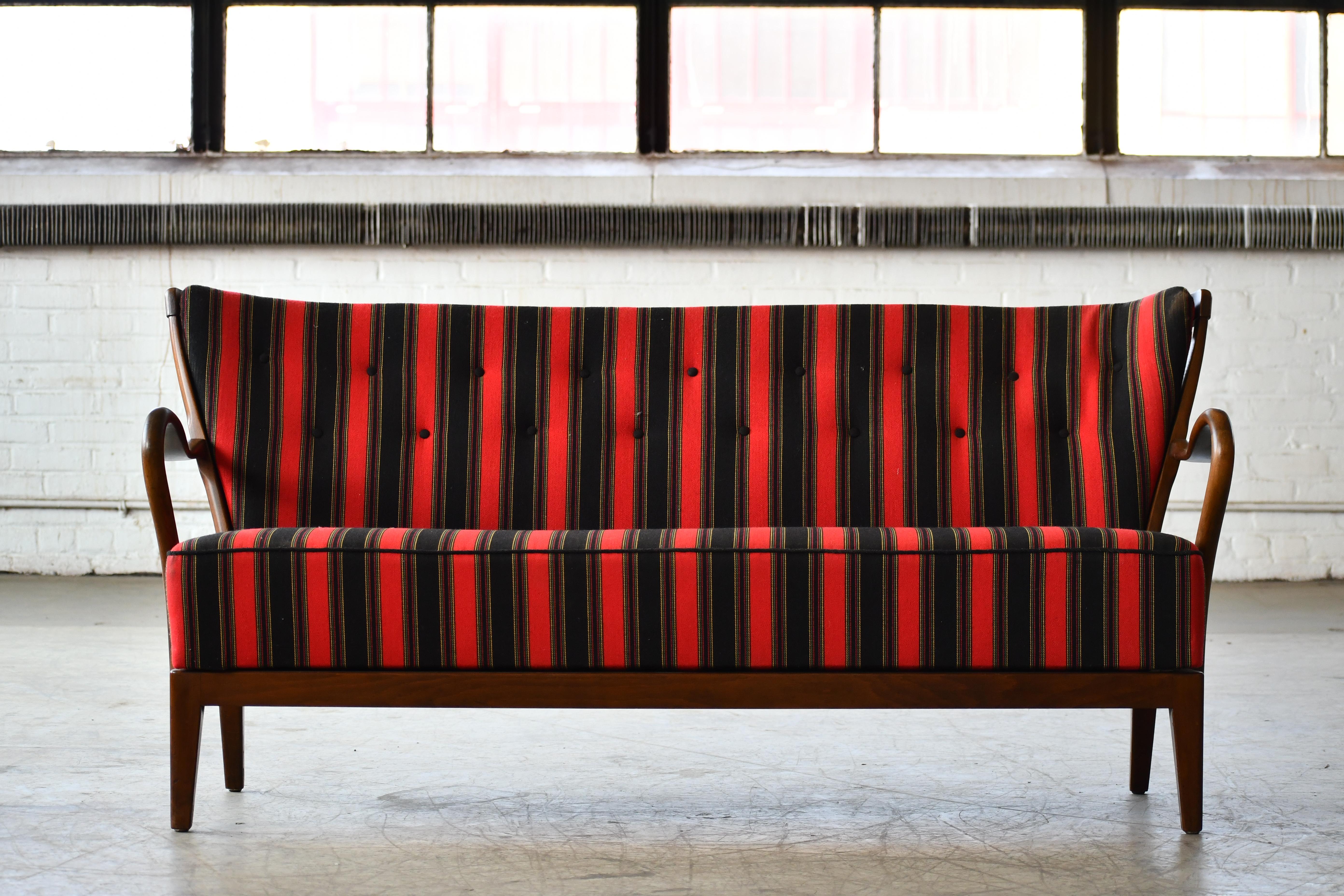 Mid-Century Modern Danish 1940s Spindle Back Sofa with Open Armrests by Alfred Christensen