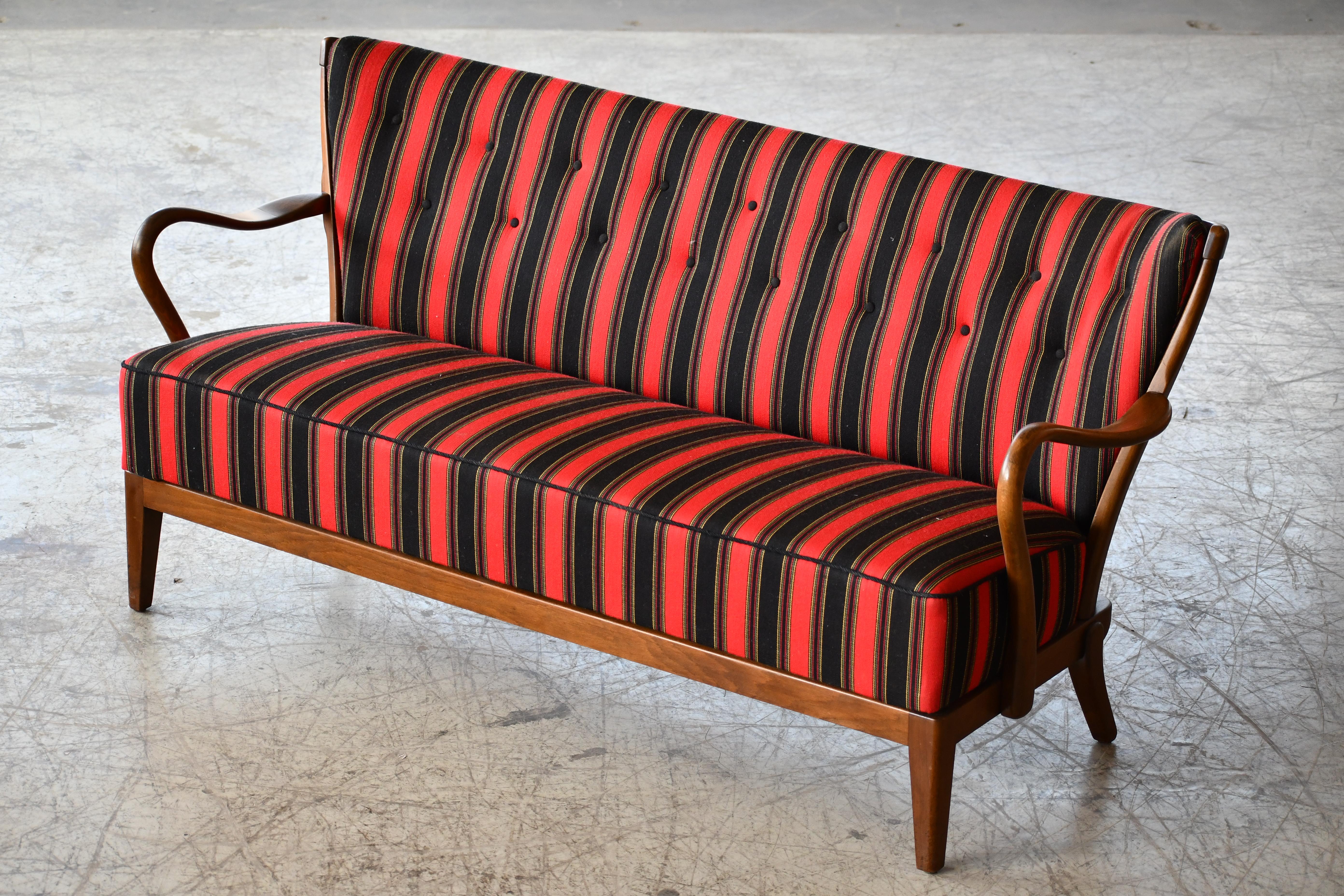 Mid-20th Century Danish 1940s Spindle Back Sofa with Open Armrests by Alfred Christensen