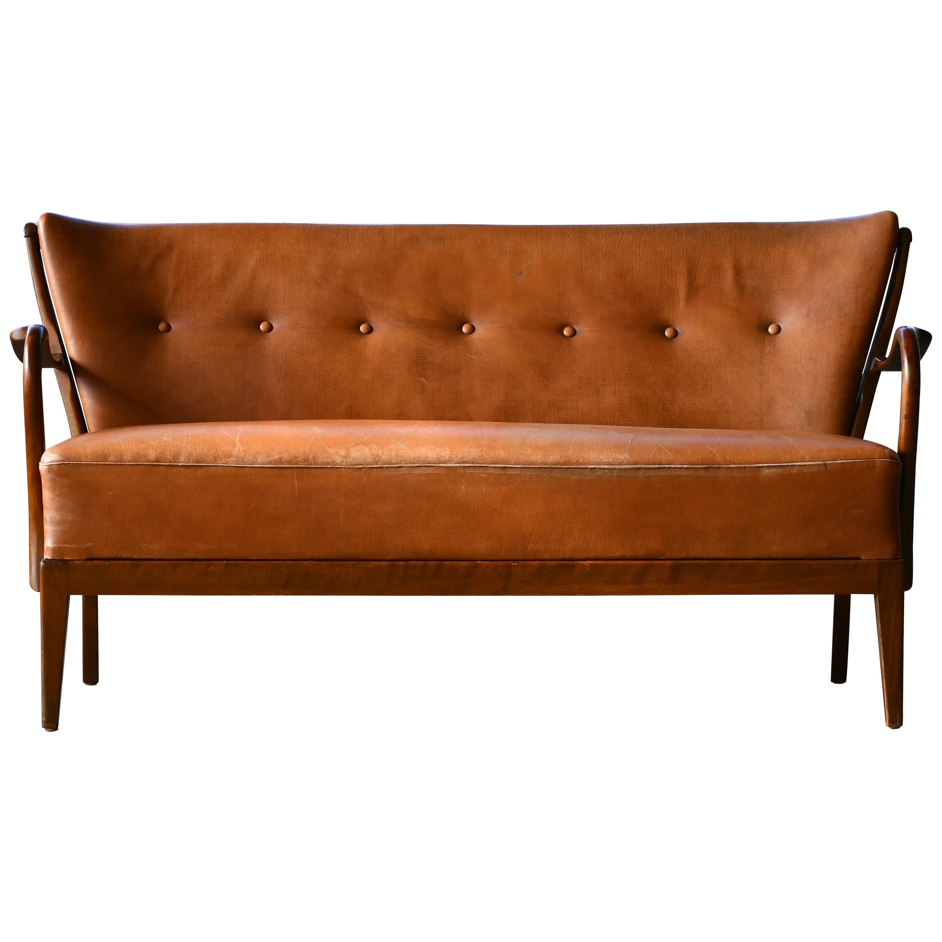 Danish 1940s Spindle Back Sofa with Open Armrests by Alfred Christensen