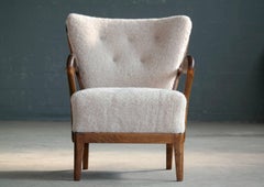 Danish 1940s Spindleback Lounge Chair in Lambswool by Alfred Christensen
