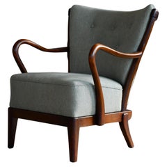 Danish 1940s Spindleback Lounge Chair in Lambswool by Alfred Christensen