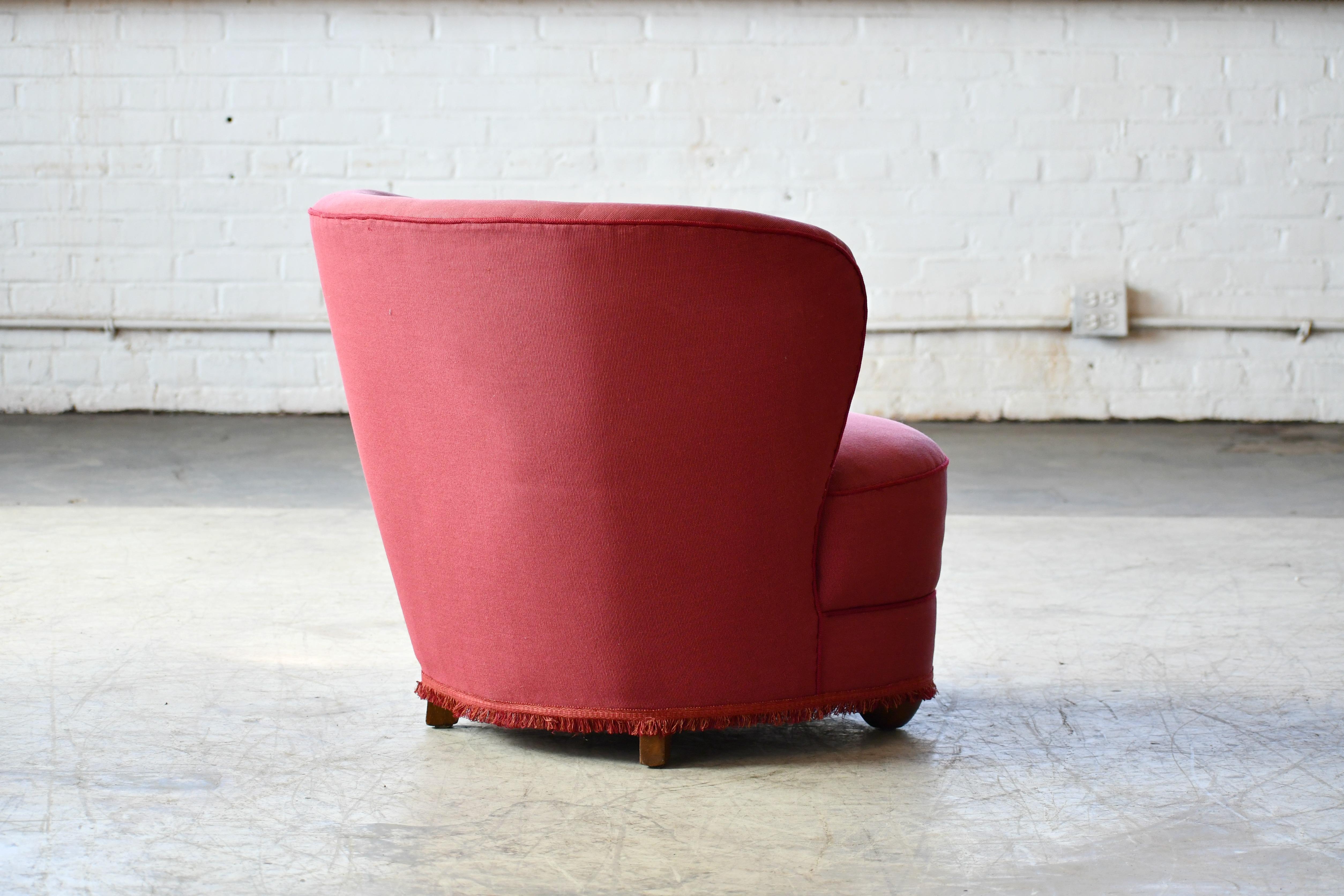 Wool Danish 1940s Tub-Shaped Lounge or Slipper Chair Attributed to Fritz Hansen