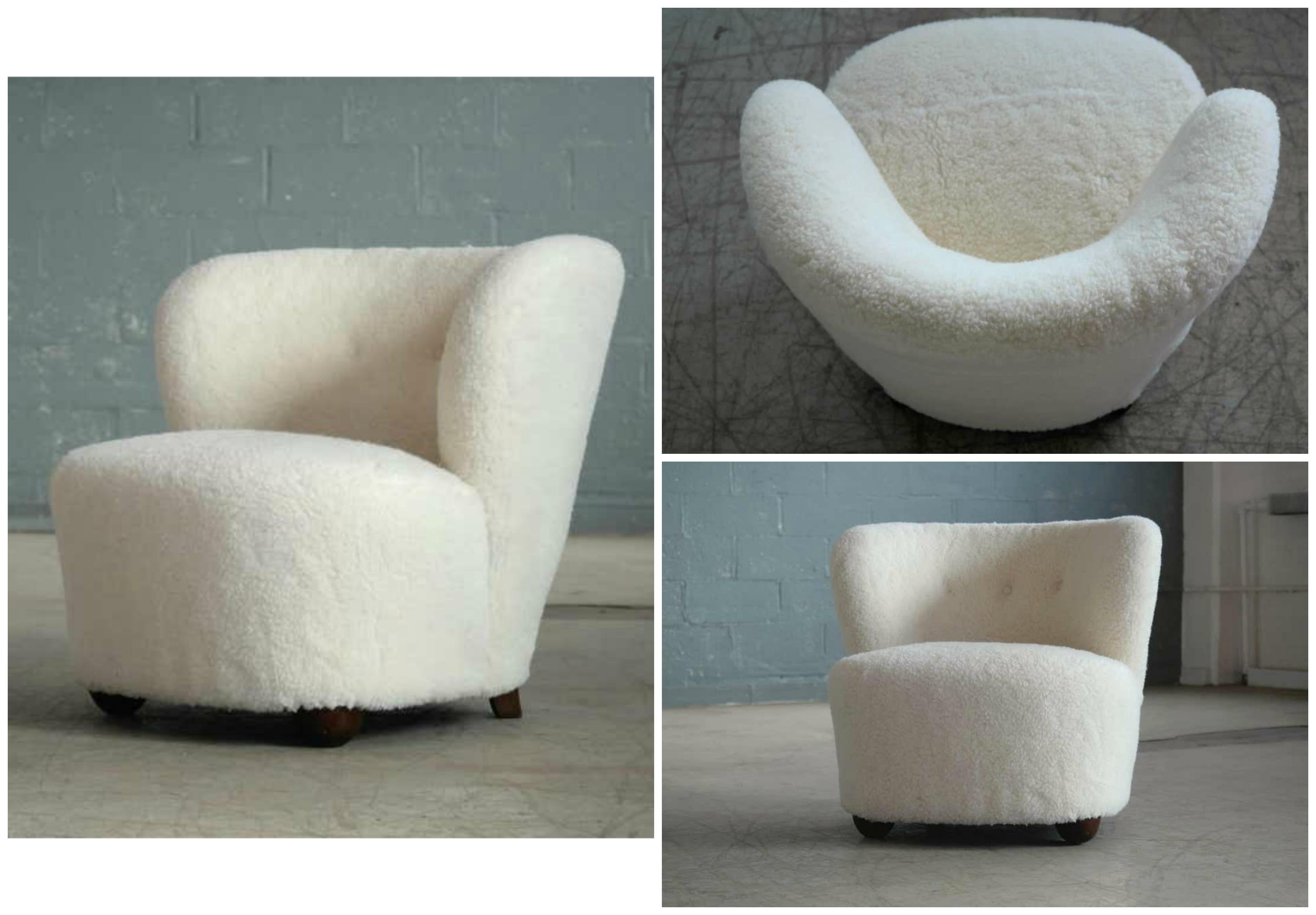 Danish 1940s Tub-Shaped Lounge or Slipper Chair Attributed to Fritz Hansen 1