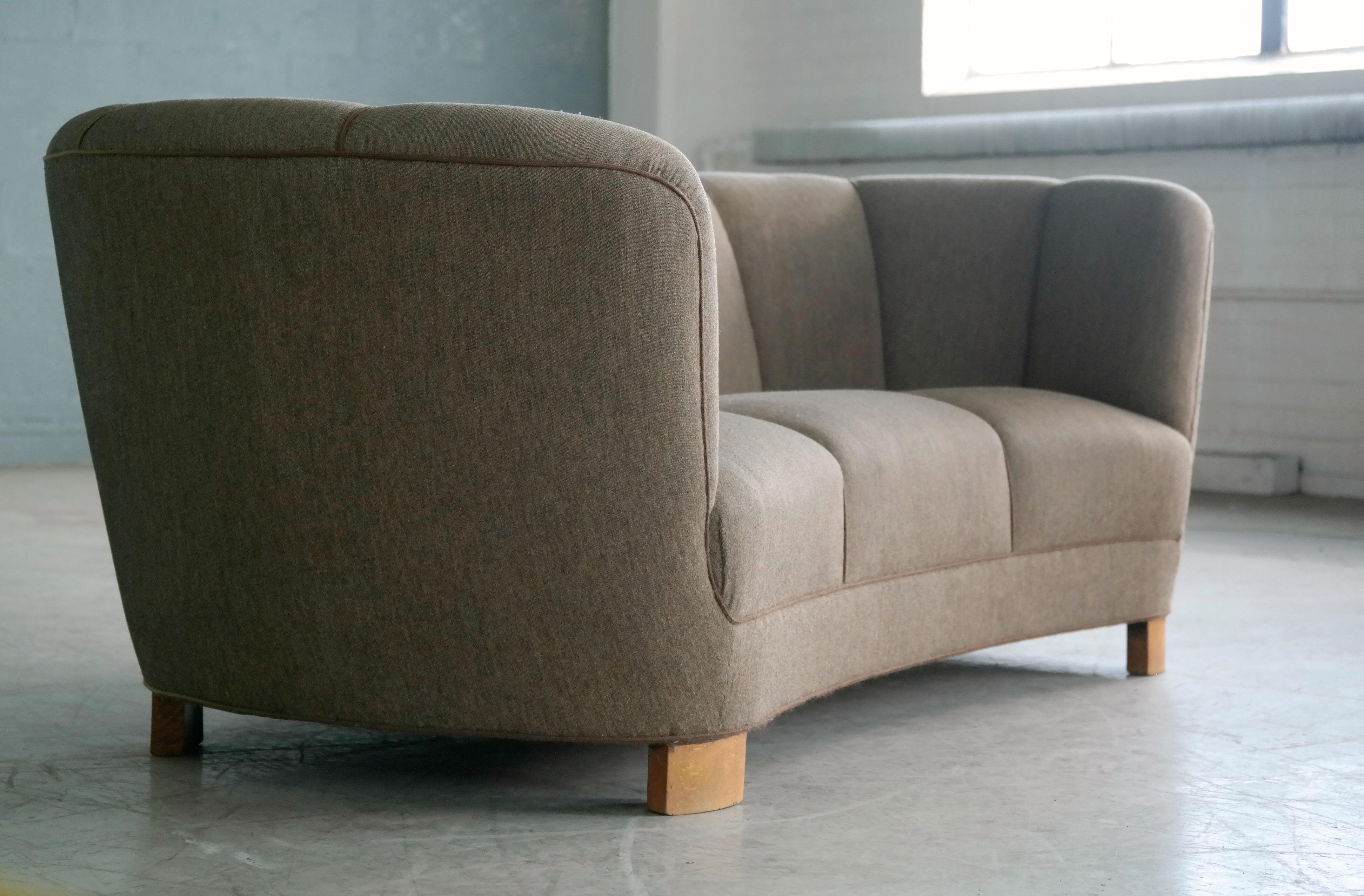 Danish 1940s Viggo Boesen Style Banana Form Curved Sofa by Slagelse Mobelvaerk In Good Condition In Bridgeport, CT