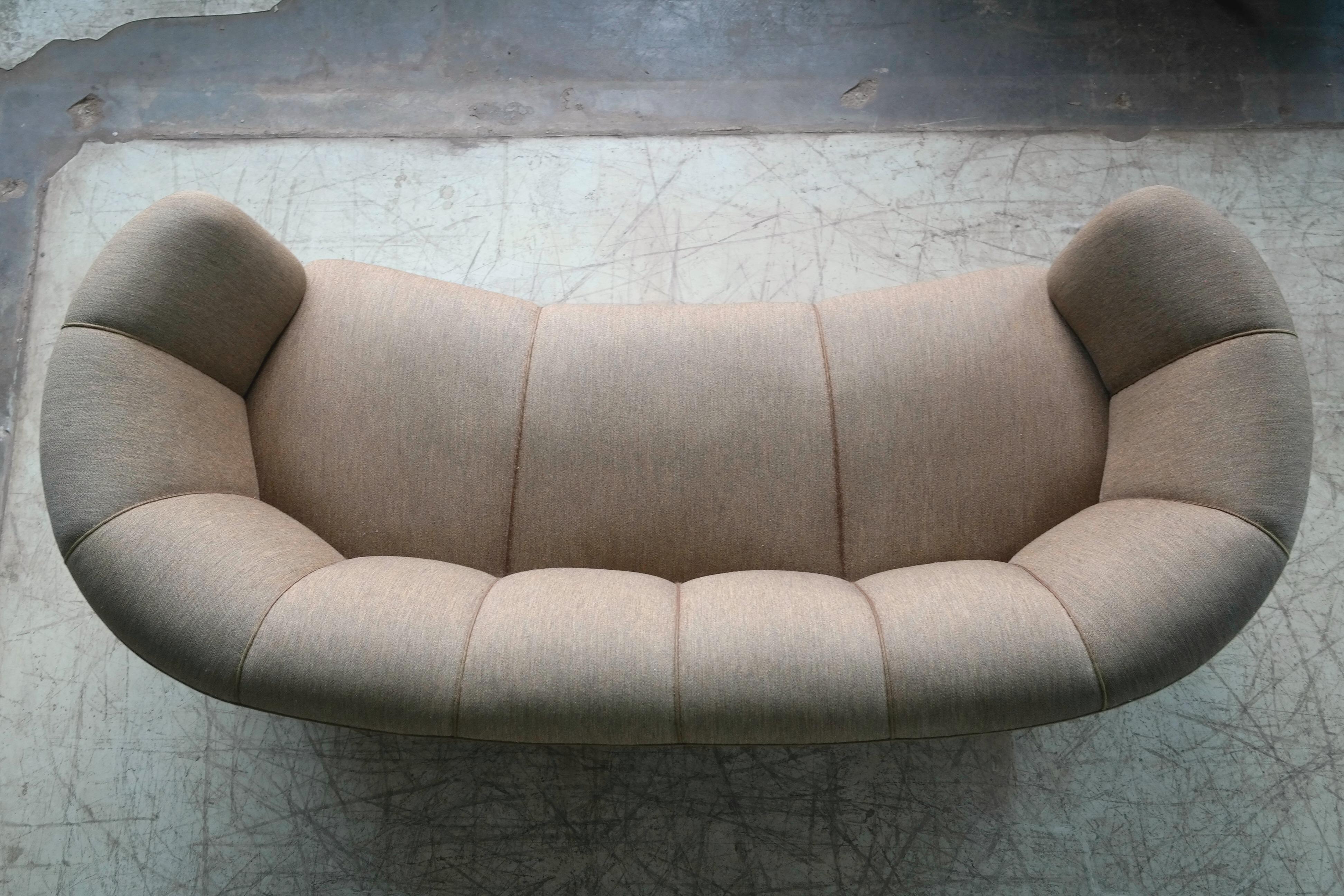 Wool Danish 1940s Viggo Boesen Style Banana Form Curved Sofa by Slagelse Mobelvaerk