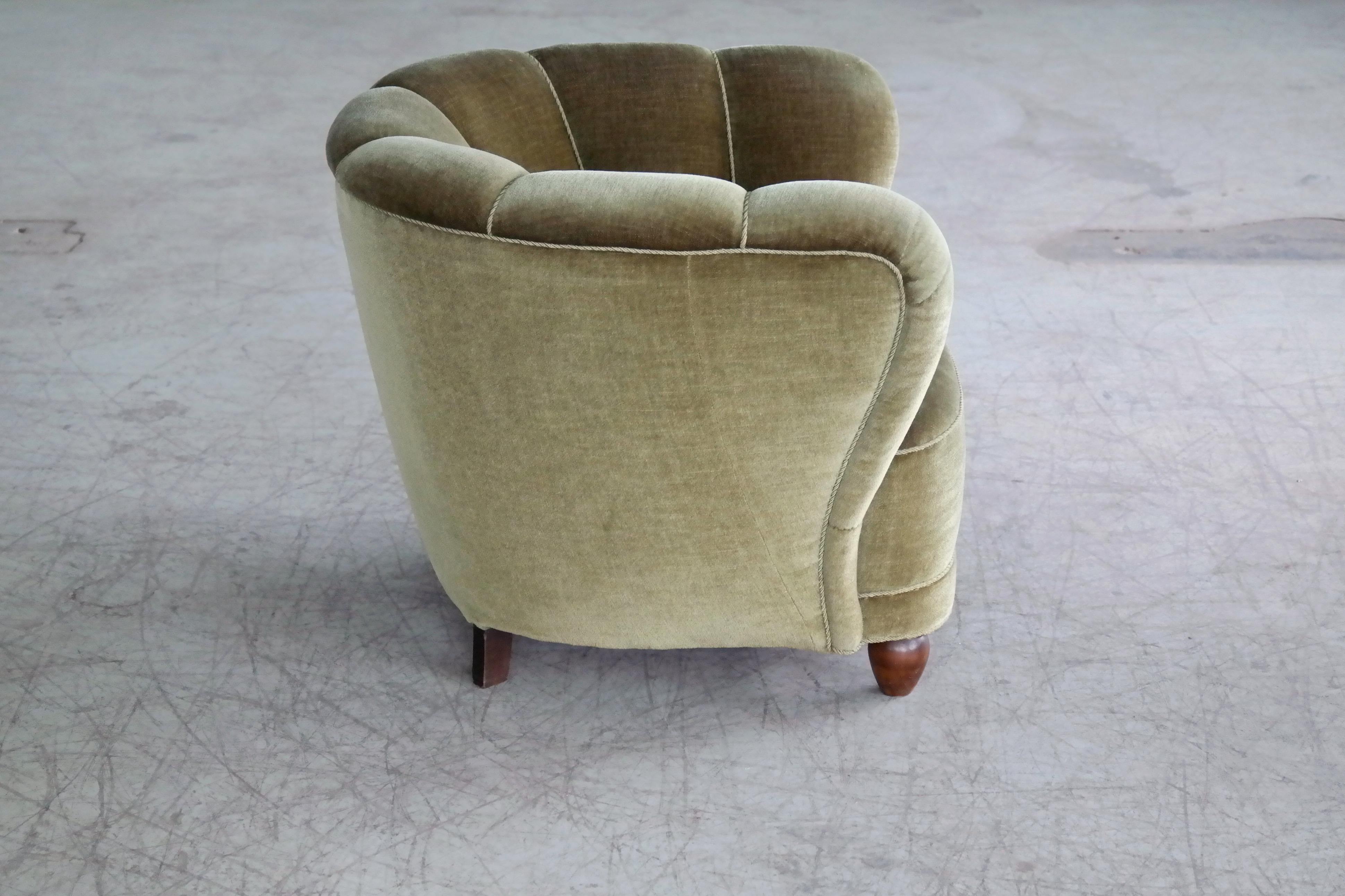 Scandinavian Modern Danish 1940s Viggo Boesen Style Club Chair in Beech and Mohair