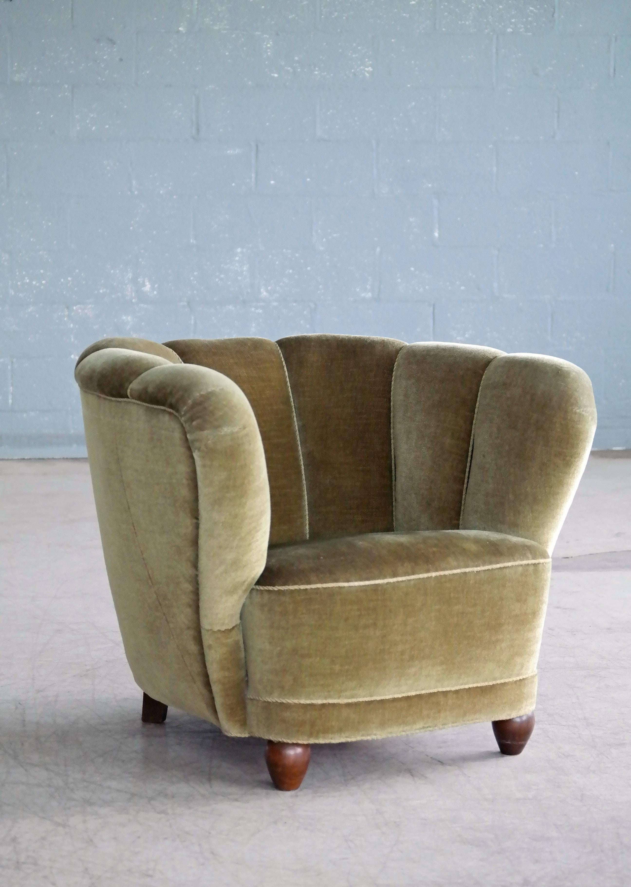 Danish 1940s Viggo Boesen Style Club Chair in Beech and Mohair 1