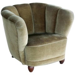 Vintage Danish 1940s Viggo Boesen Style Club Chair in Beech and Mohair