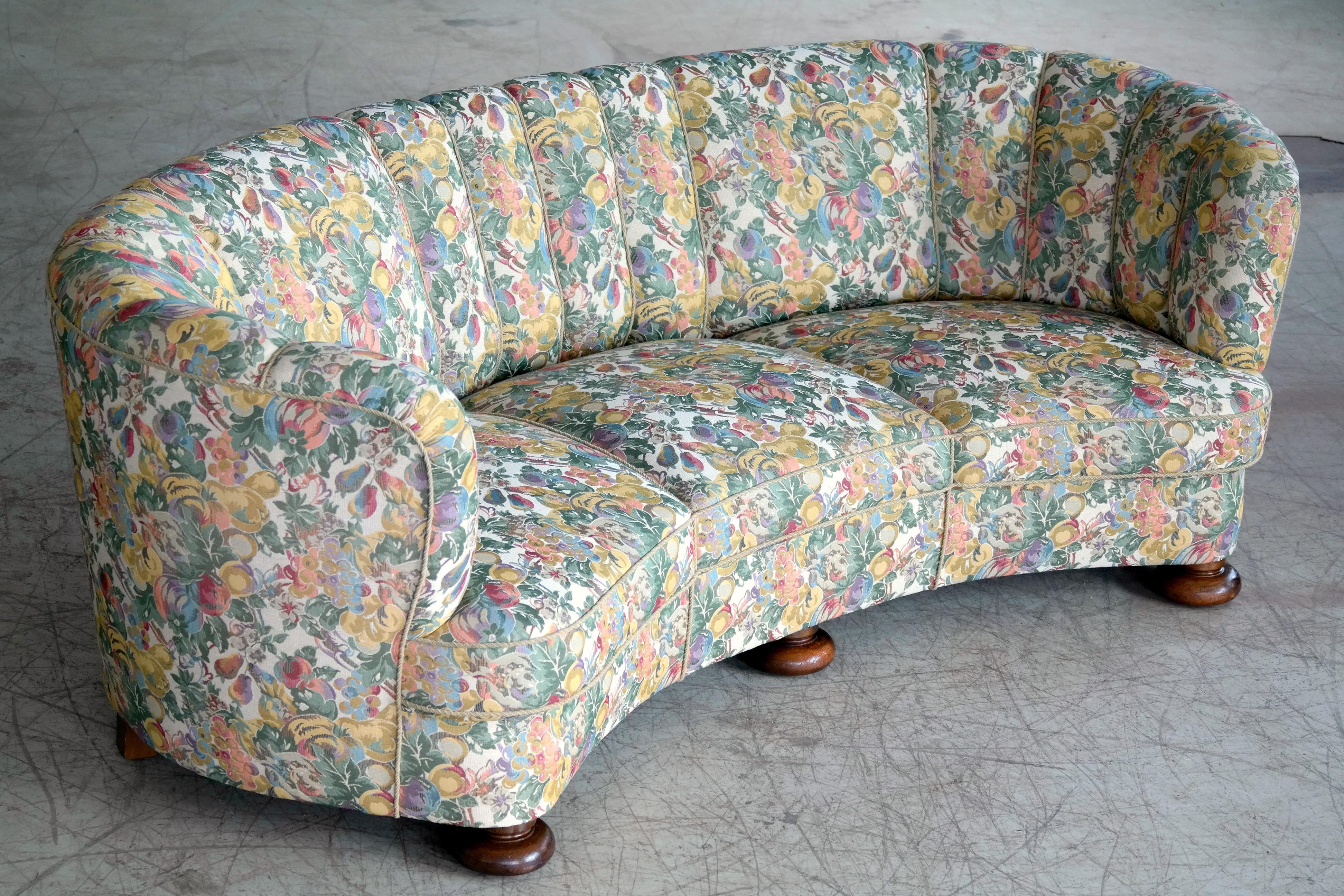 Danish 1940s Viggo Boesen Style Curved or Banana Shaped Sofa In Excellent Condition In Bridgeport, CT