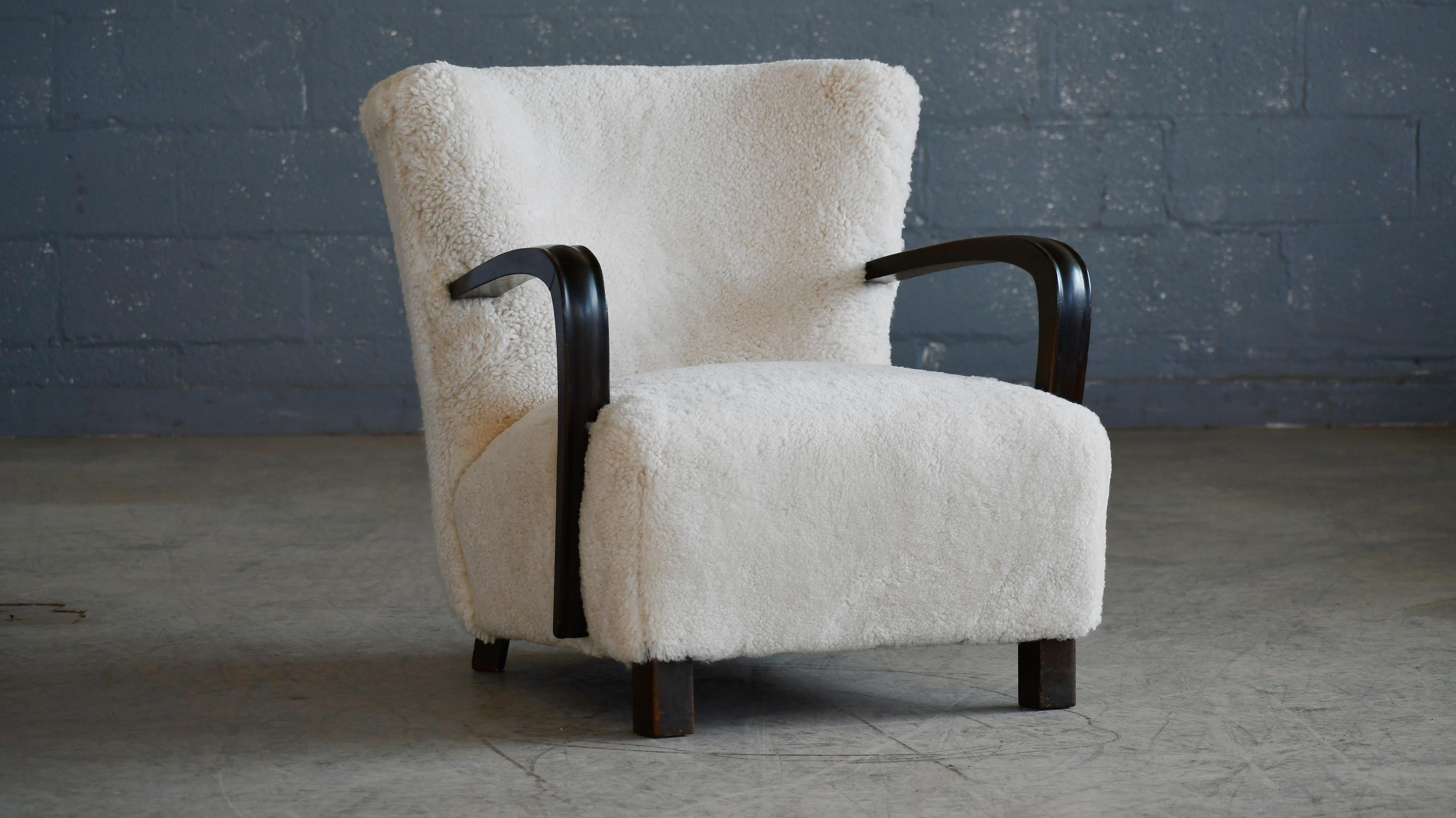 Danish 1940's Viggo Boesen Style Easy Lounge Chair in Luxurious Sheepskin 3