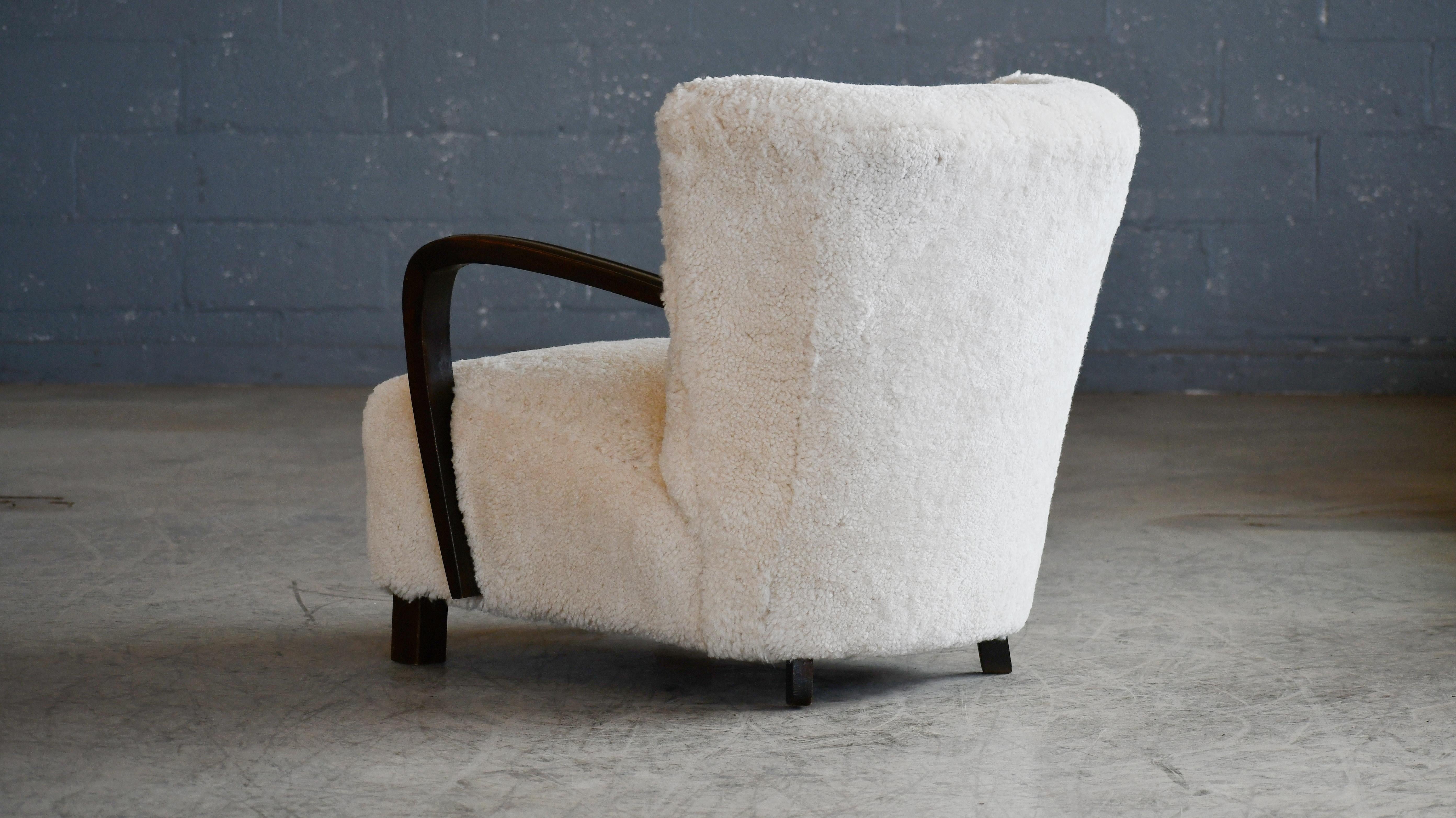 Wool Danish 1940's Viggo Boesen Style Easy Lounge Chair in Luxurious Sheepskin