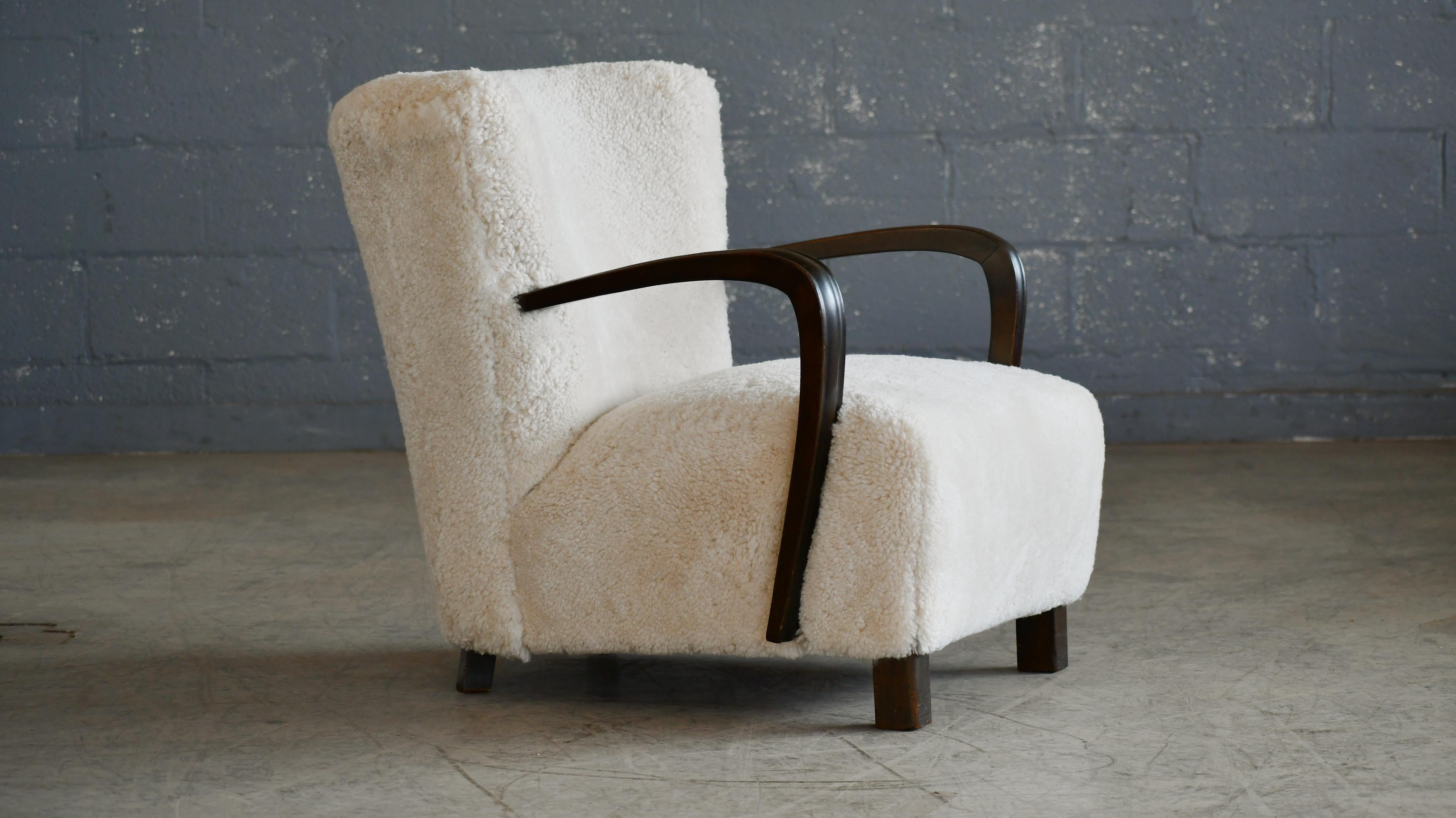 Danish 1940's Viggo Boesen Style Easy Lounge Chair in Luxurious Sheepskin 1