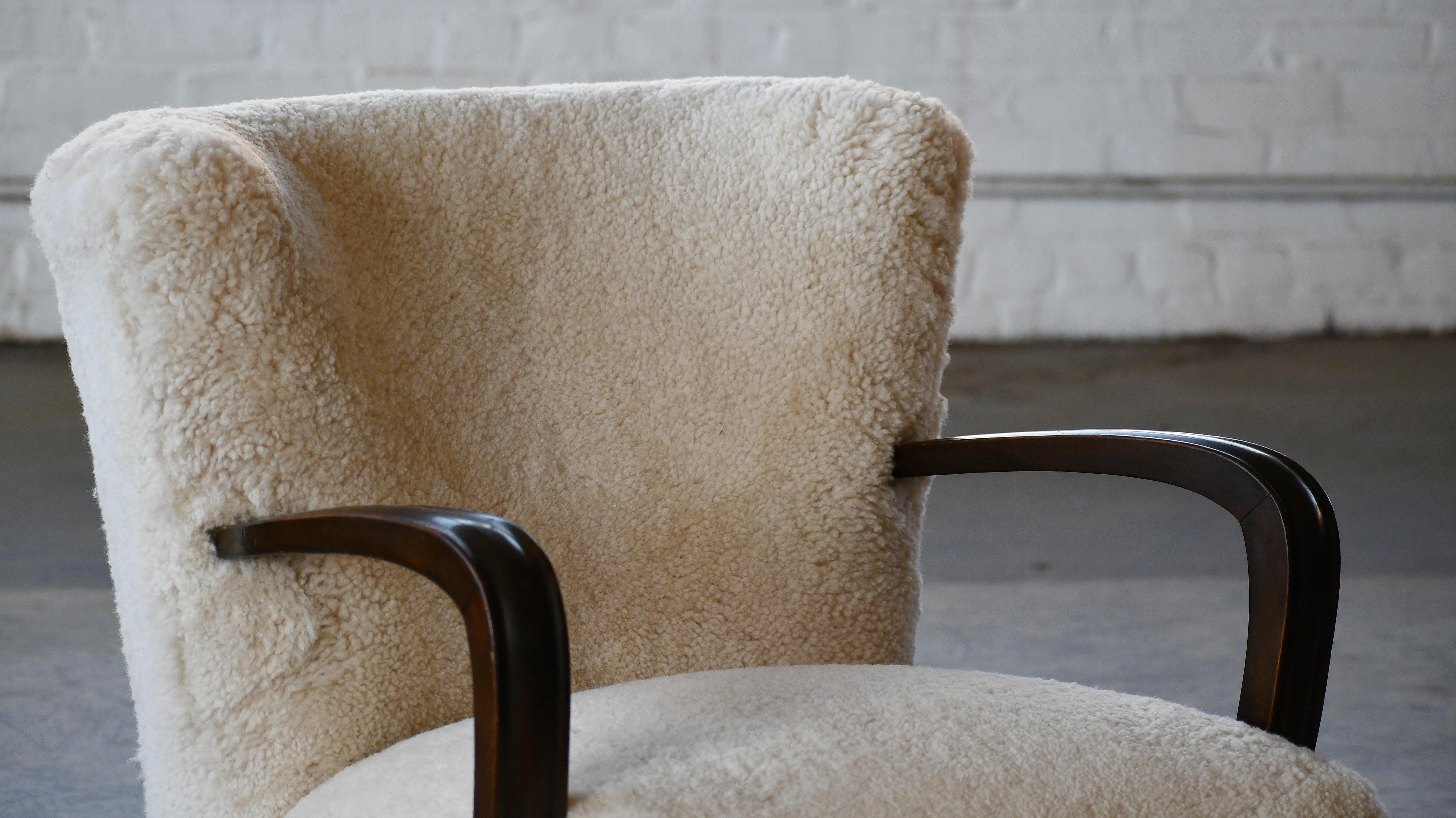 Danish 1940's Viggo Boesen Style Easy Lounge Chair in Luxurious Sheepskin 2