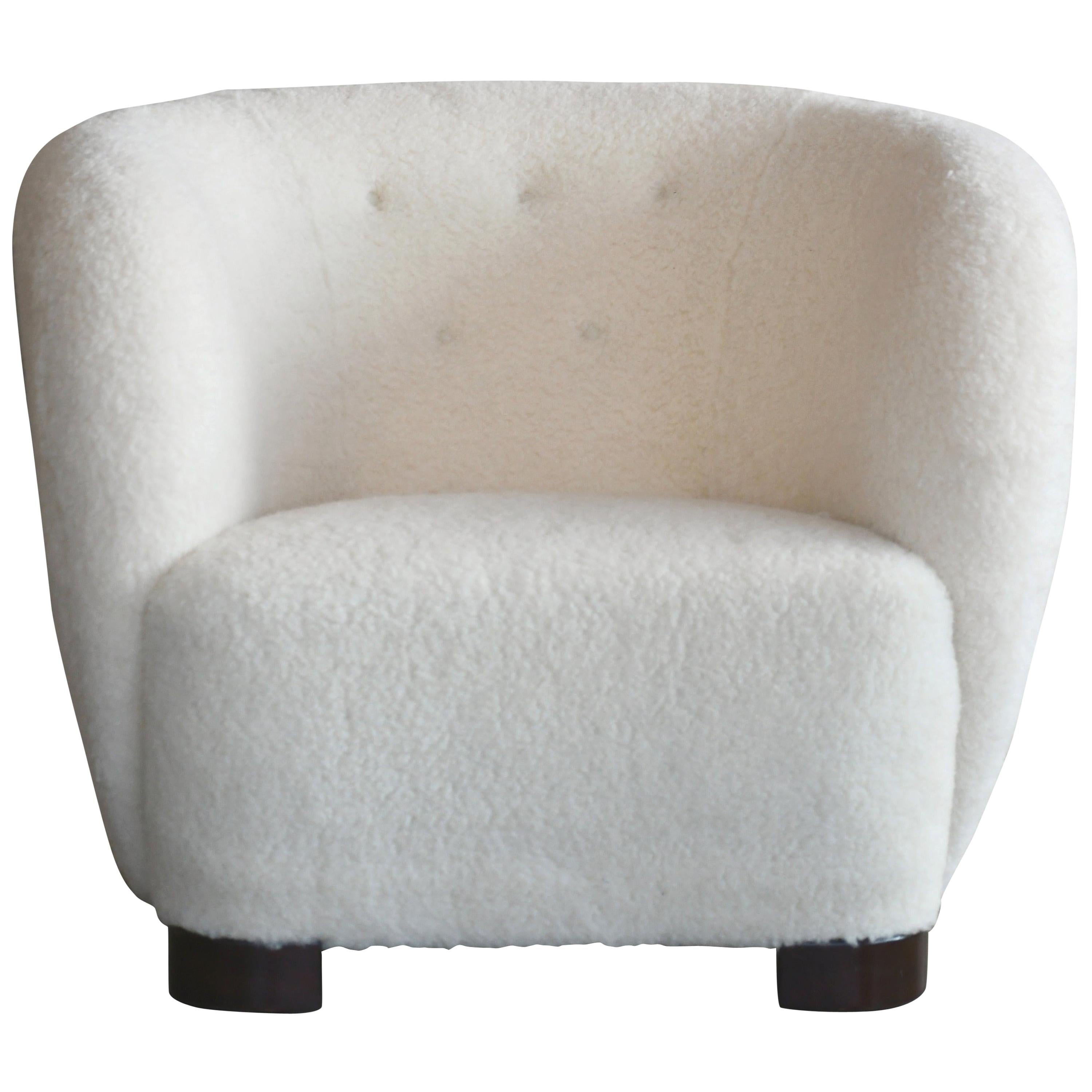 Danish 1940s Viggo Boesen Style Lounge Chair in Lambswool by Slagelse Mobelvaerk