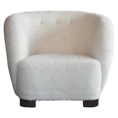 Chaise longue danoise des années 1940 de style Viggo Boesen en laine d'agneau par Slagelse Mobelvaerk