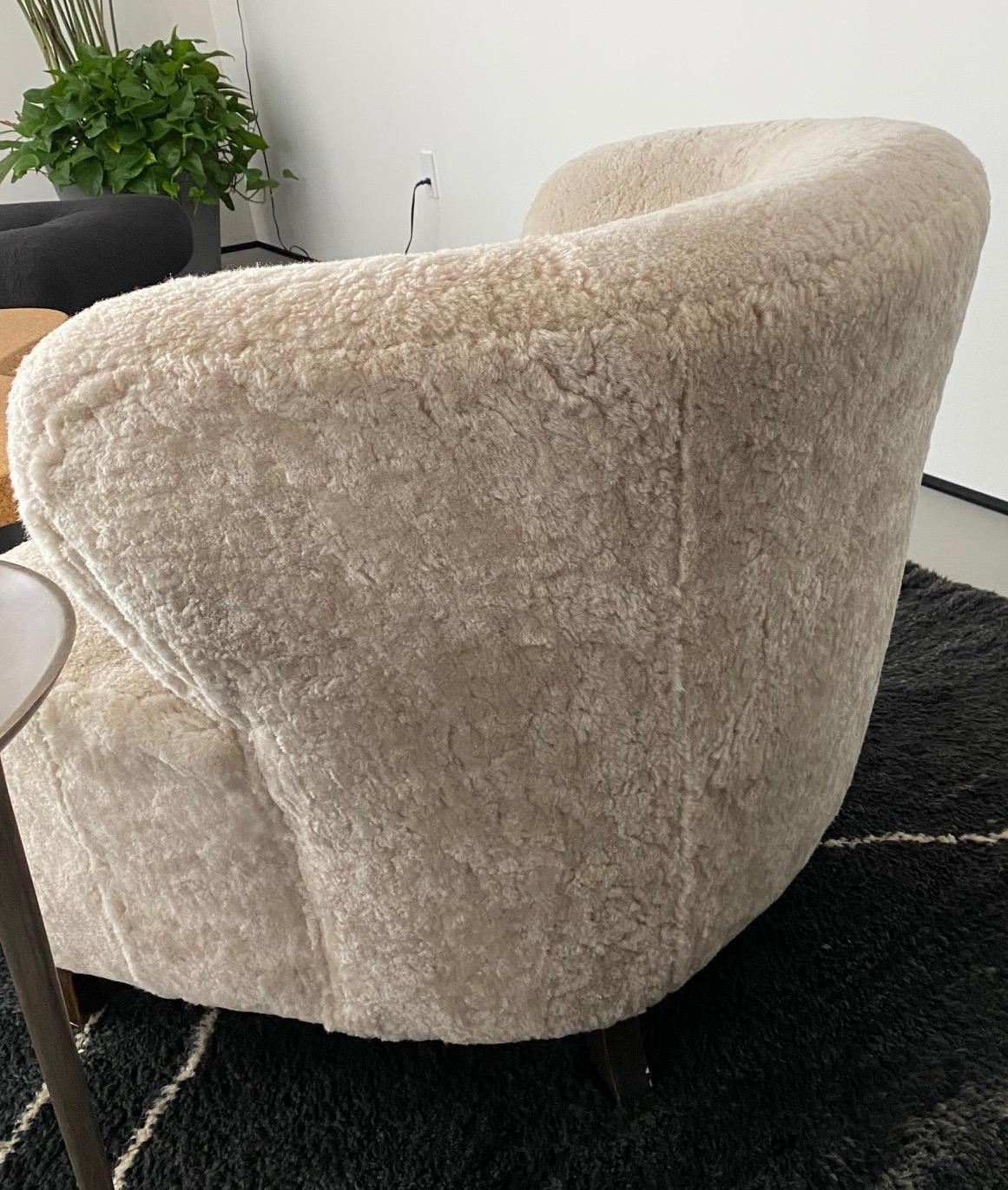Scandinavian Modern Danish 1940s Viggo Boesen Style Lounge Chair Upholstered in Cream Shearling