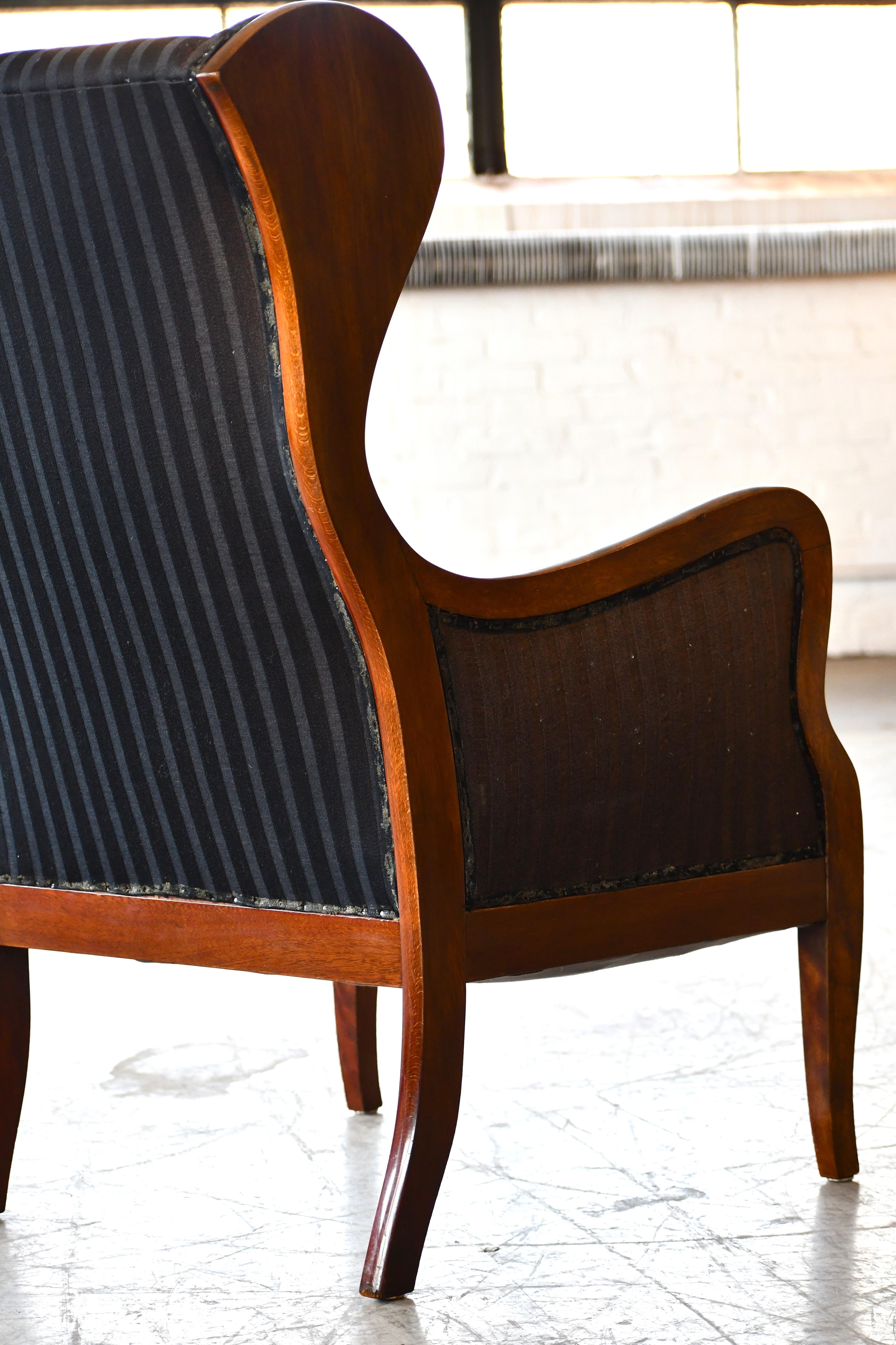 Wool Danish 1940s Wingback Chair in Beech by Master Carpenter Frits Henningsen For Sale