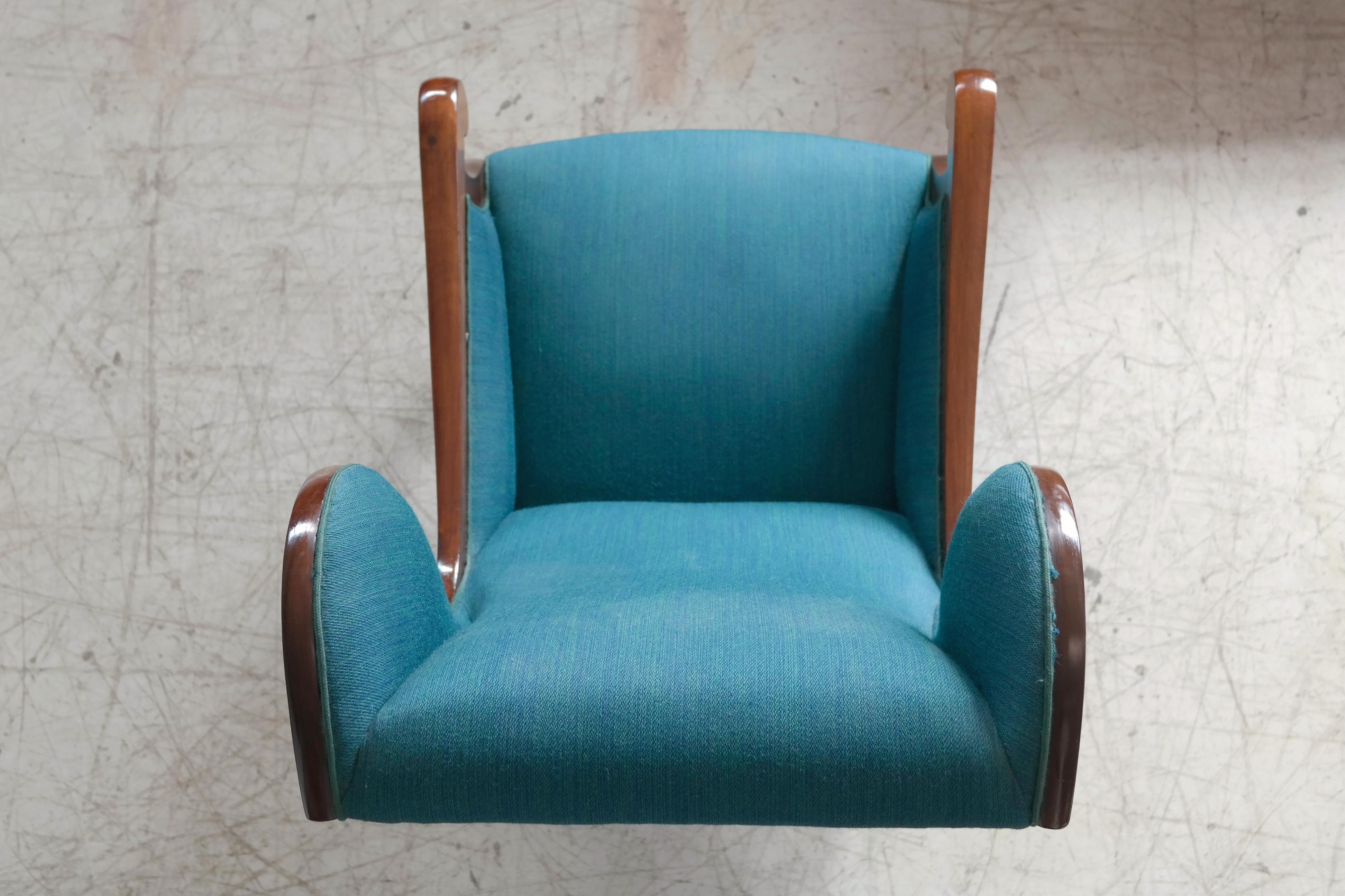 Danish 1940s Wingback Chair in Mahogany by Master Carpenter Frits Henningsen 1